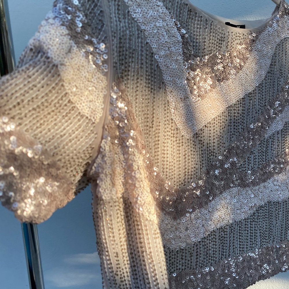 H&M Taupe Beige Beaded Cropped Top Size Medium M - Picture 2 of 6